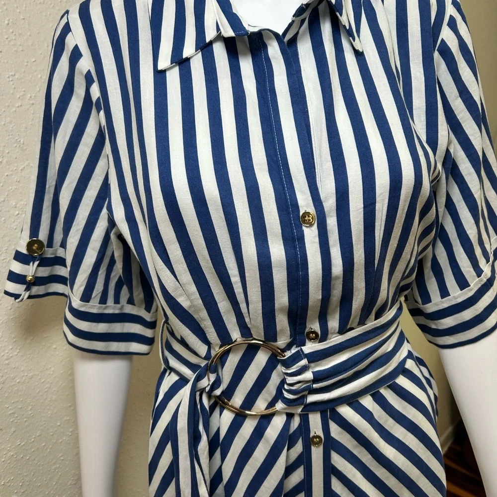 Zara Navy and White Striped Midi Dress - Picture 9 of 9